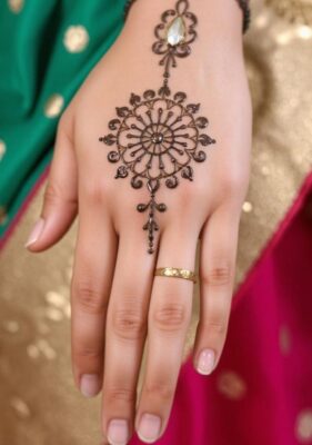 Back hand Stylish Mehndi Design gives charm