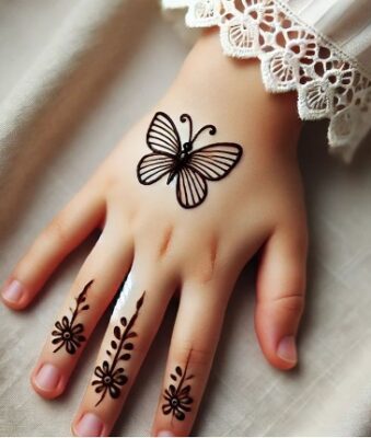 Butterflies make Simple Mehndi Designs for Kids special