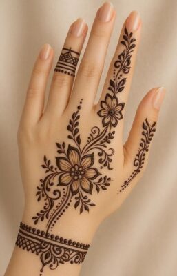 Modern Back Hand Mehndi Design for photoshoots