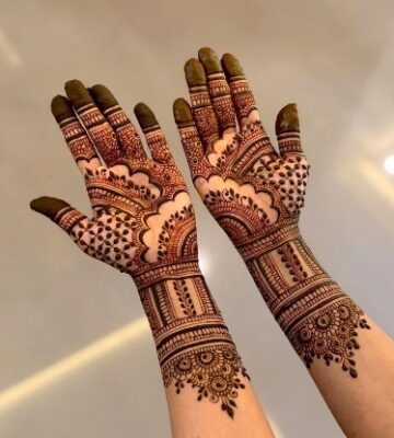A geometric Full Hand Mehndi Design looks modern and artistic