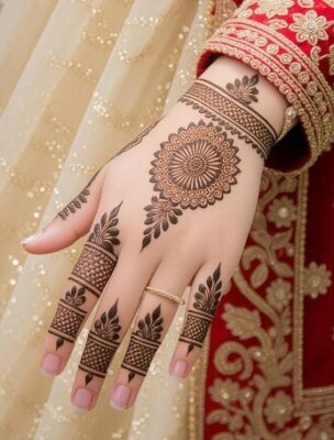 Back Hand Mehndi Design looks neat on fingers