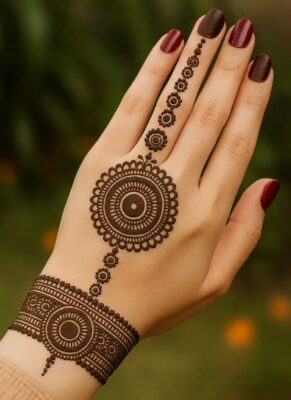 Back Hand Mehndi Design matches ethnic jewelry
