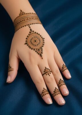 Back Hand Mehndi Design with chains looks trendy