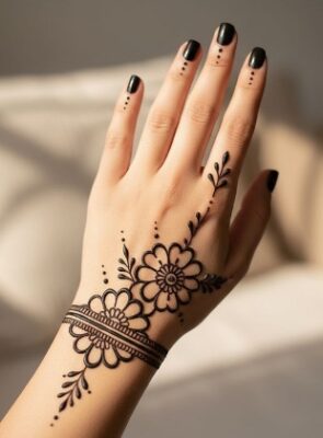 Back Hand Mehndi Design with dots looks delicate