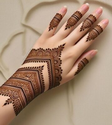 Back Hand Mehndi Design with leaves looks soft