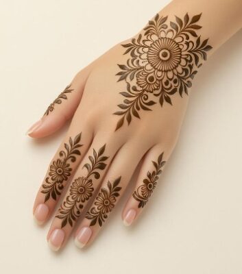 Beautiful Back Hand Mehndi Design completes the look
