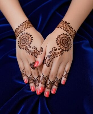 Creative Back Hand Mehndi Design shows art