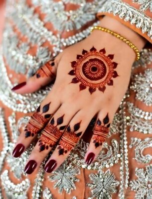 Curved Back Hand Mehndi Design adds smooth flow to the hand