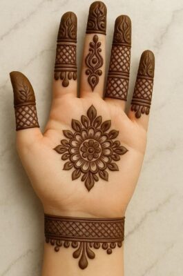Geometric Mehndi Design Front Hand looks modern