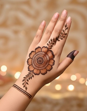 Leafy Back Hand Mehndi Design looks graceful and light
