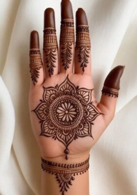 You can pair a Front Hand Simple Mehndi Design with simple outfits too