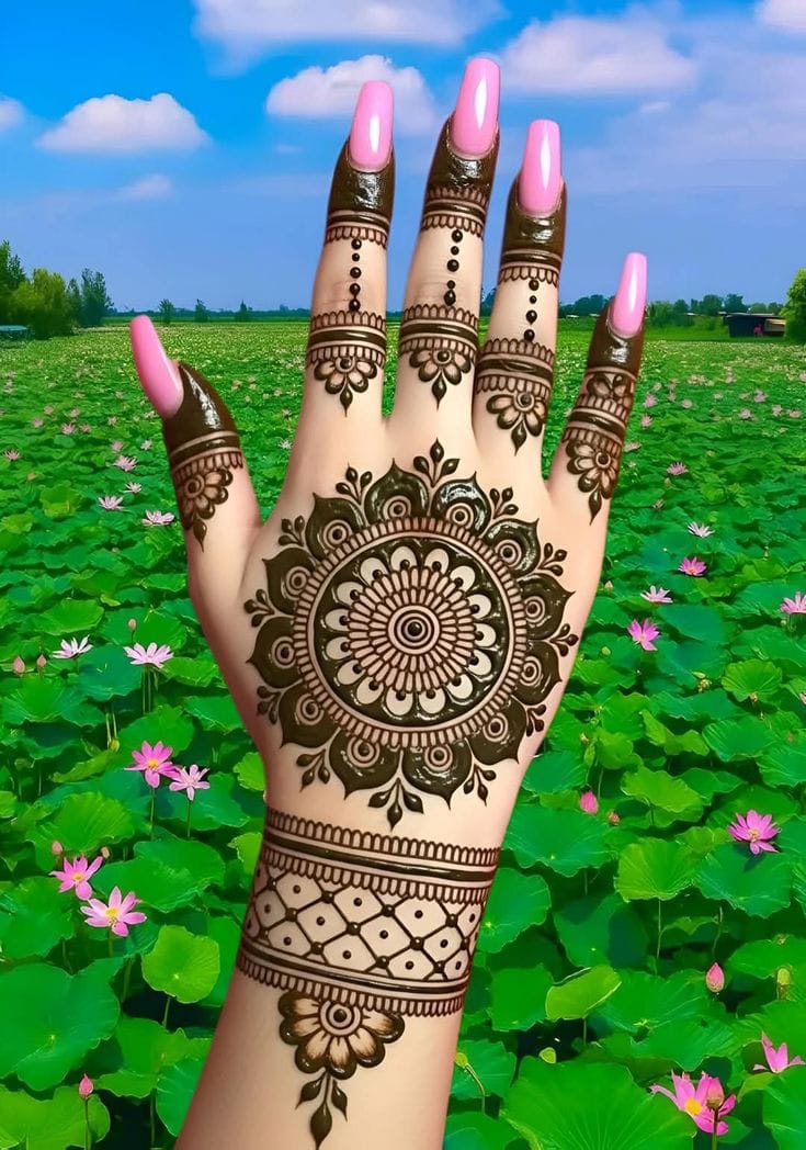 A simple mehndi design enhances natural hand beauty