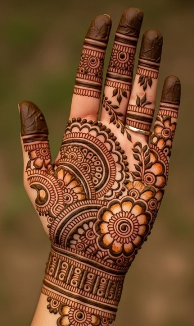 Any traditional outfit looks more graceful with an easy mehndi design front hand