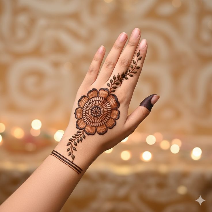 Back-hand Mehndi Design looks stunning with leafy strokes