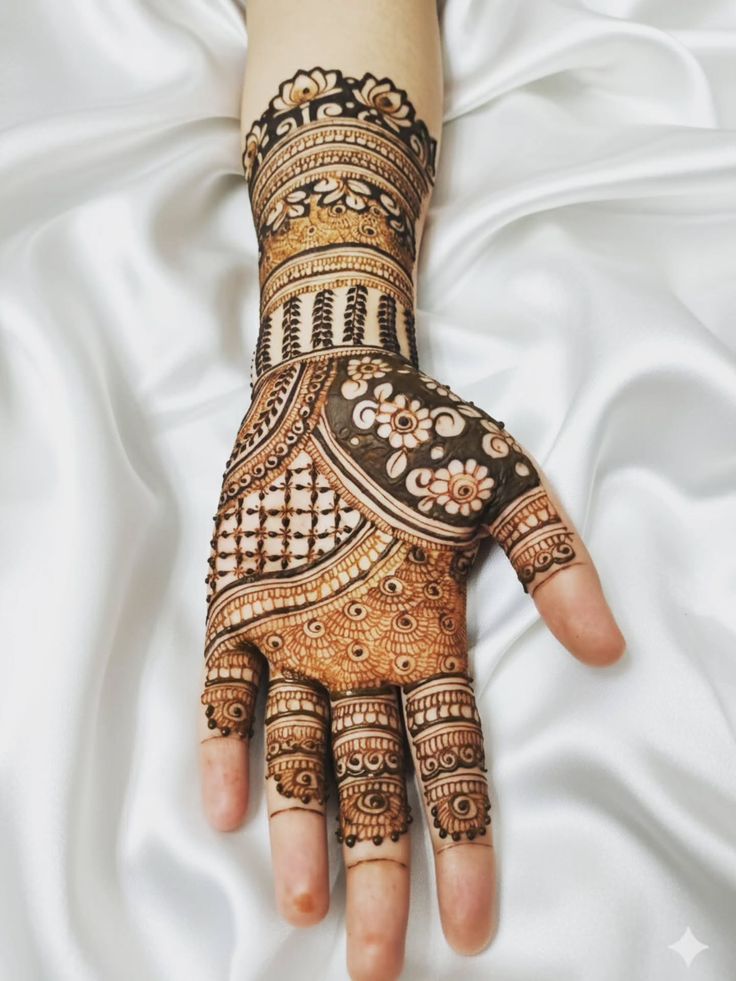 Festivals feel grand with a royal front hand mehndi design