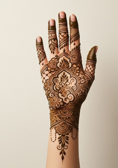 Floral patterns in easy mehndi design front hand suit all age groups