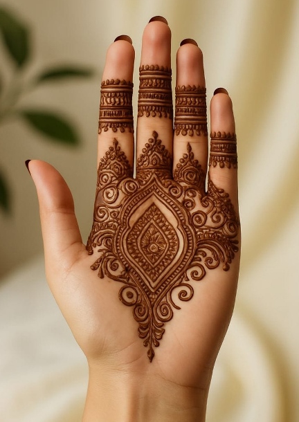 For festivals, an easy mehndi design front hand always looks elegant and stylish