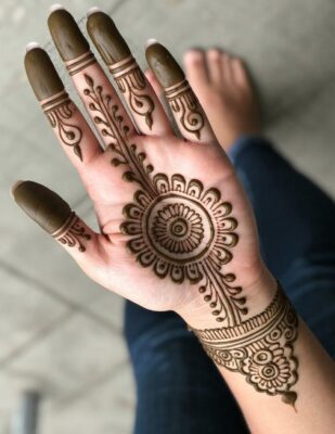 Full Hand Mehndi Design covers the hand completely with patterns