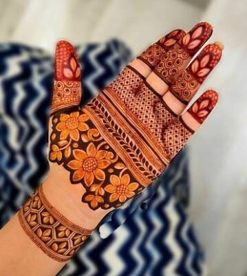 Royal Front Hand Mehndi Design enhances palm beauty