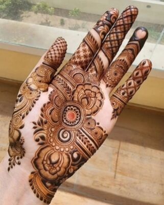 Royal Front Hand Mehndi Design highlights finger beauty