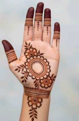 Front Hand Mehndi Design creates a balanced and attractive pattern