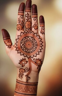 Front Hand Simple Mehndi Design looks beautiful with light patterns