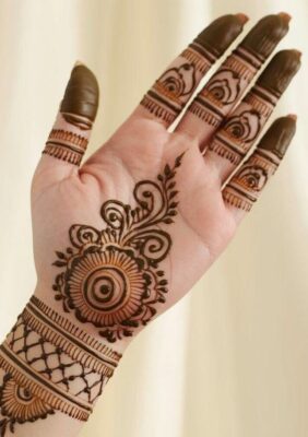 Front Hand Simple Mehndi Design uses floral and leaf motifs
