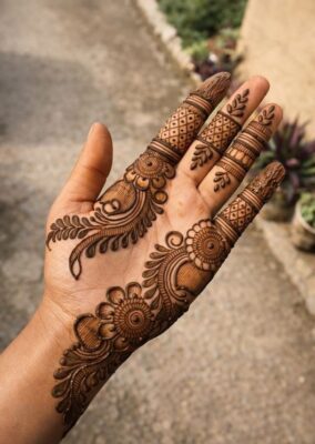 Royal Front Hand Mehndi Design enhances the beauty of bridal hands