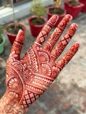 Royal Front Hand Mehndi Design includes floral and paisley motifs