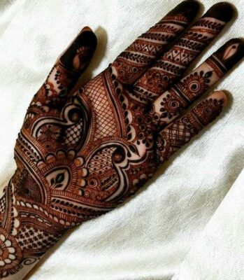 Royal Front Hand Mehndi Design includes floral and paisley motifs