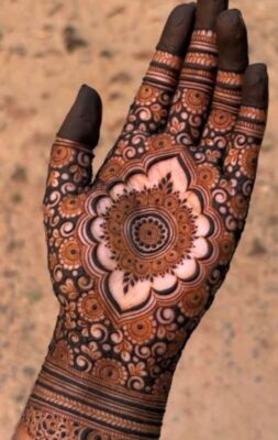 Royal Front Hand Mehndi Design looks stunning with dark henna