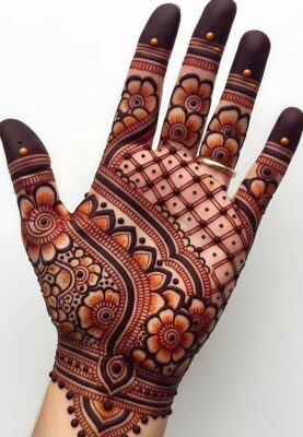 Royal Front Hand Mehndi Design looks stunning with dark henna shade