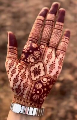 Royal Front Hand Mehndi Design reflects traditional royal art