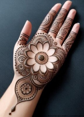 Simple Mehndi Design uses dots, leaves, and small motifs