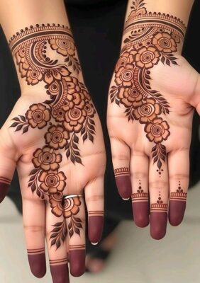Simple Mehndi Designs match well with traditional outfits