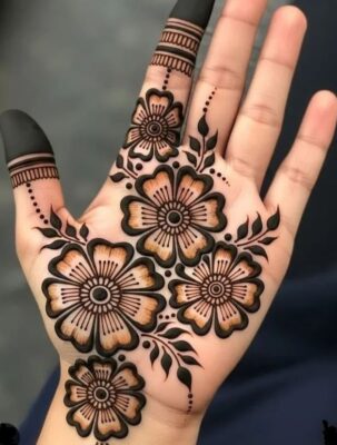 Basic Easy Front Hand Simple Mehndi Design looks beautiful with dark henna stain