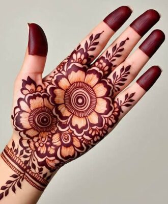 Basic Easy Front Hand Simple Mehndi Design matches well with traditional outfits