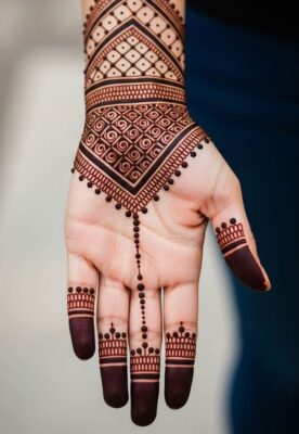 Easy Mehndi Design uses simple lines and leaf motifs