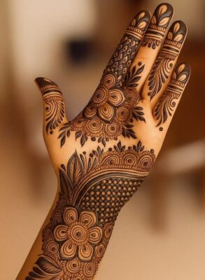 Floral patterns make a Full Hand Mehndi Design look elegant and stylish