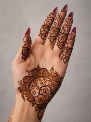 Palm Mehndi Design looks elegant with detailed patterns