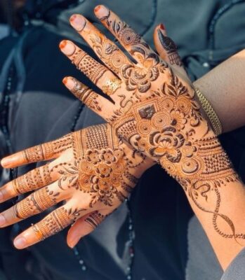 Stylish Back Hand Mehndi Design matches well with ethnic jewelry